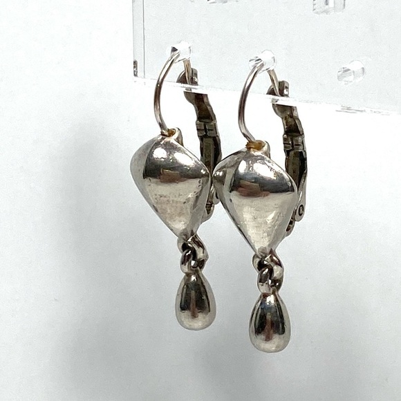 Monet Earrings Dangles Drops Silver Tone Vintage Marked Signed - Picture 6 of 13